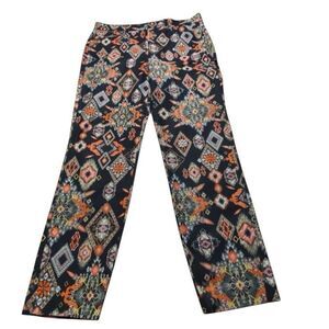 Zara Womens Black Wide Leg Ethno Print Cropped Pants Size Large